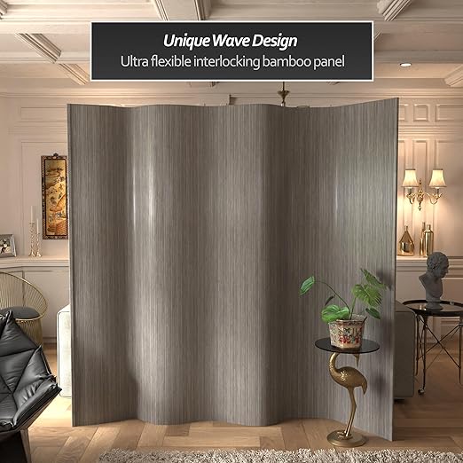 Red Lantern 7 ft. Tall Bamboo Wave Screen - Grey