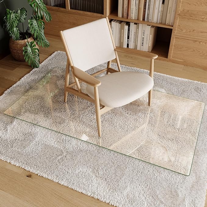 Koonmi Tempered Glass Chair Mat 30"x55" - Premium Office Chair Mat for Hardwood Floors & Low-Pile Carpet with 4 Non-Slip Pads - Thick Scratch-Resistant Surface