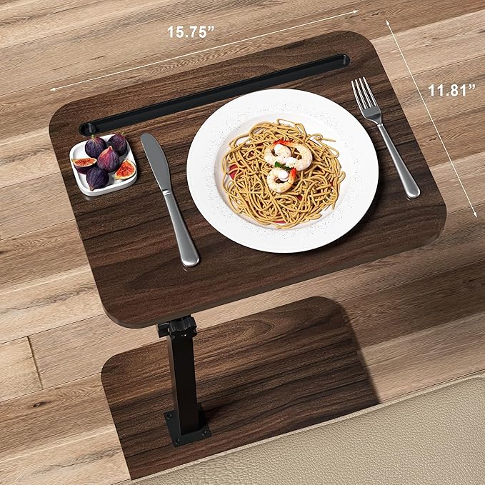 360° Swivel Sofa Side Table for Couch - Set of 2 - Adjustable Height Laptop Table for Work, TV Trays Table for Snacks Reading fits Bed Chair with Phone & Tablet Slot