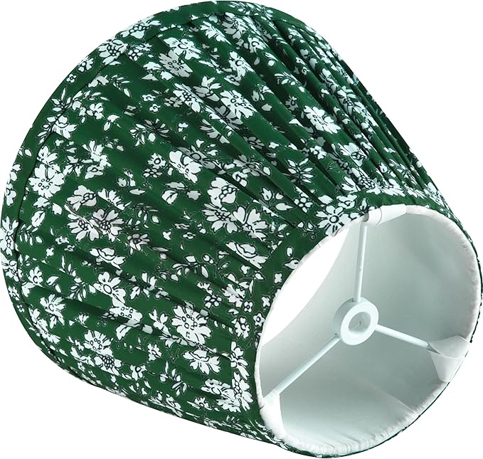 GO&SO Pleated Lamp Shades Set of 2 Small Mini, 5"×9"×6.4"(Spider) Farmhouse Floral- Soft Green Textured Fabric Crinkle Lamp Shade for Table Lamps and Wall Lamp Cafe Decor,Bell Lampshade Replacement