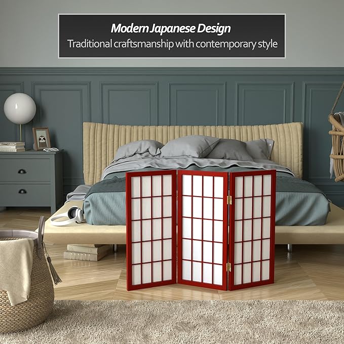 2 ft. Short Desktop Window Pane Shoji Screen - Rosewood - 3 Panels