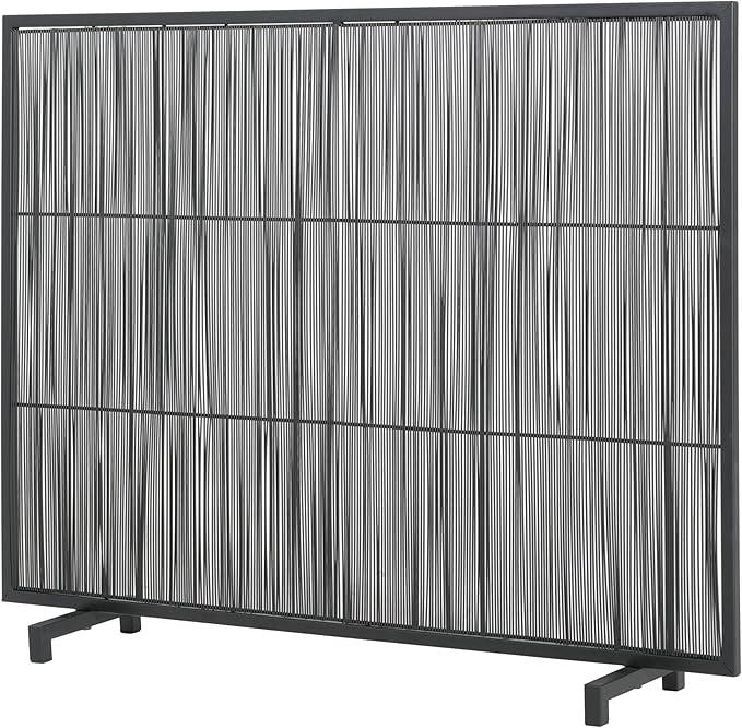 Christopher Knight Home Suho 1-Panel Iron Fireplace Screen with Vertical Bar Pattern, Durable Fire Spark Guard, Rectangular Fire Place Gate Protector for Living Room, 39" x 30", Black