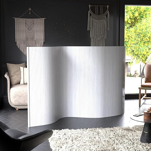 Red Lantern 4 ft. Short Bamboo Wave Screen - White