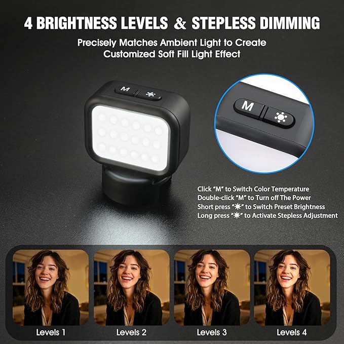 Mini Light for Insta360 Link2, Portable Magnetic Webcam Fill Lighting for Insta 360 Link 2 C Accessories with 4 Color Temperatures & Stepless Dimming, Magnetic Mount, Type-C Rechargeable