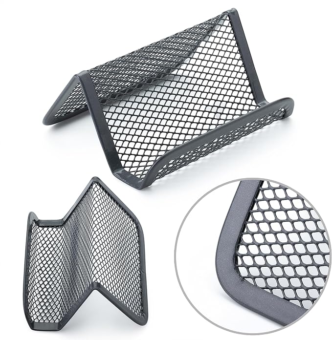 Mr. Pen- Metal Mesh Business Card Holders, 3 Pack, Gray, Durable Stainless Steel Card Stand for Desk, Office, and Business Use, Straight, Flat and Smooth Design