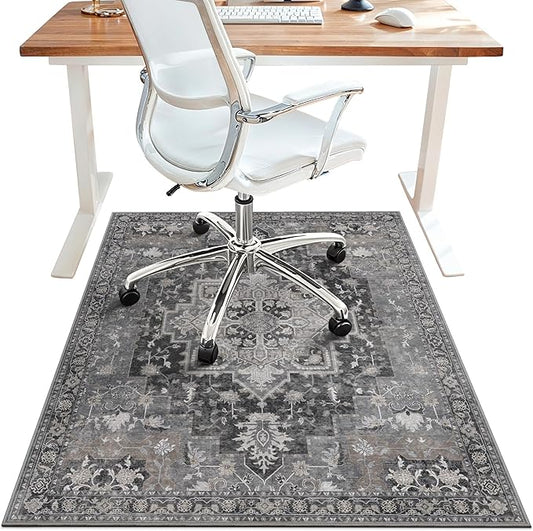 30"x48" Office Chair Mat for Hardwood Tile Floor, Under Desk Carpet Protector for Rolling Computer Chair Mat, Machine Washable Area Rug, Anti-Slip 1/5" Thick Low Pile Thin Vinyl Floor Mat, Black