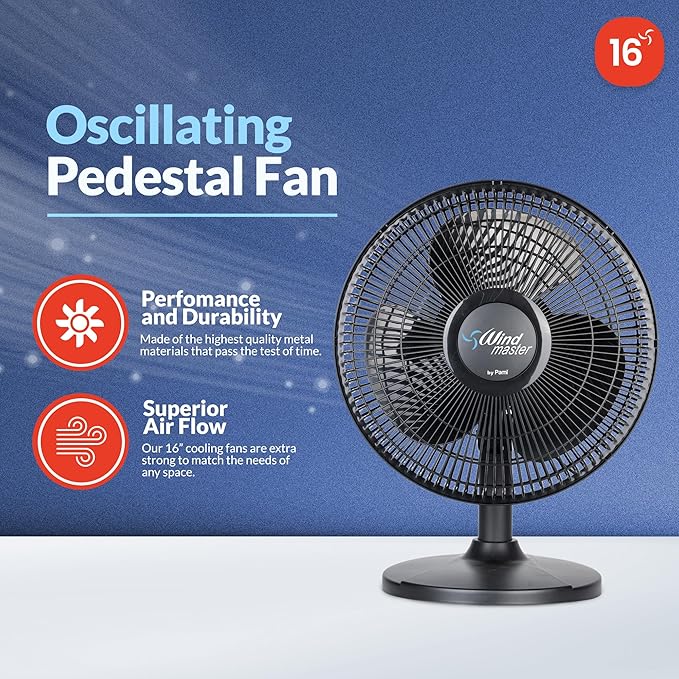 PAMI Oscillating Desk Fan - Portable Table Top Fan With 3 Speed Levels, Large Blades & Adjustable Tilt- Max Air Flow Office Desk Fan- Electric Cooling Fan For Bedroom Home Dorm Office (Black, 16'')