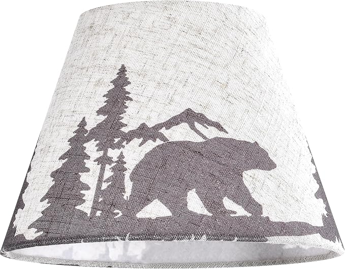 Small Animal Lamp Shades Set of 2 Bell-5"Top× 9" Bottom× 6.4" High (Clip-on/Spider Adapter) Bear Lampshades for Table Lamps, Bedside Lamps Replacemnt, Vintage Patterned Lamp Shade for Bedroom GO&SO