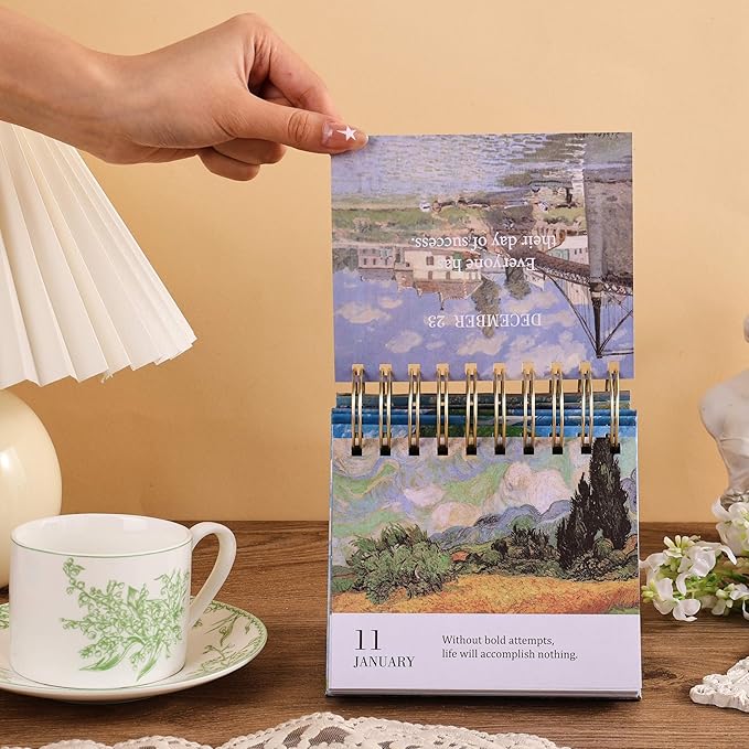 Vintage Oil Painting Daily Flip Calendar with Inspirational Quotes - Motivational Perpetual Desk Calendar, Aesthetic Office & Home Decor, Desk Accessories & Positive Affirmation Gifts for Women Girls