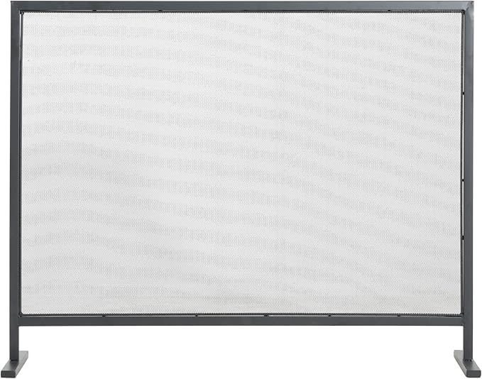 Christopher Knight Home Suho 1-Panel Iron Fireplace Screen, Durable Fire Spark Guard with Wrought Metal Decorative Mesh, Rectangular Fire Place Gate Protector for Living Room, 38" x 30", Black