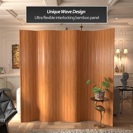Red Lantern 7 ft. Tall Bamboo Wave Screen - Natural