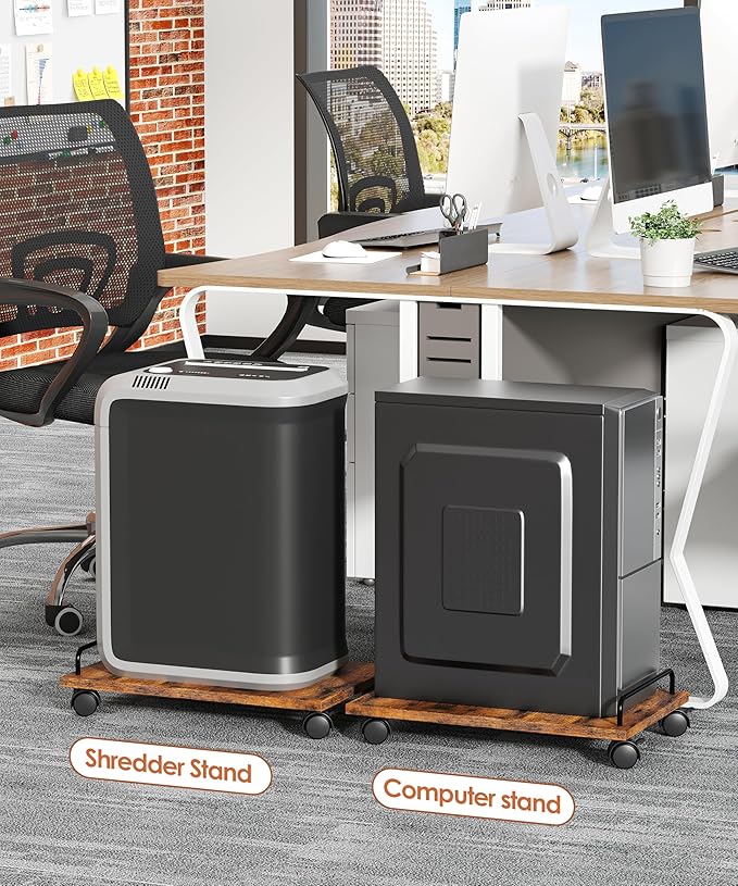 Akxomel Mobile CPU Stand, Computer Tower Stand with 4 Caster Wheels, Under Desk PC Cart for Floor, Industrial PC Tower Holder for Carpet, for Office, Rustic Brown