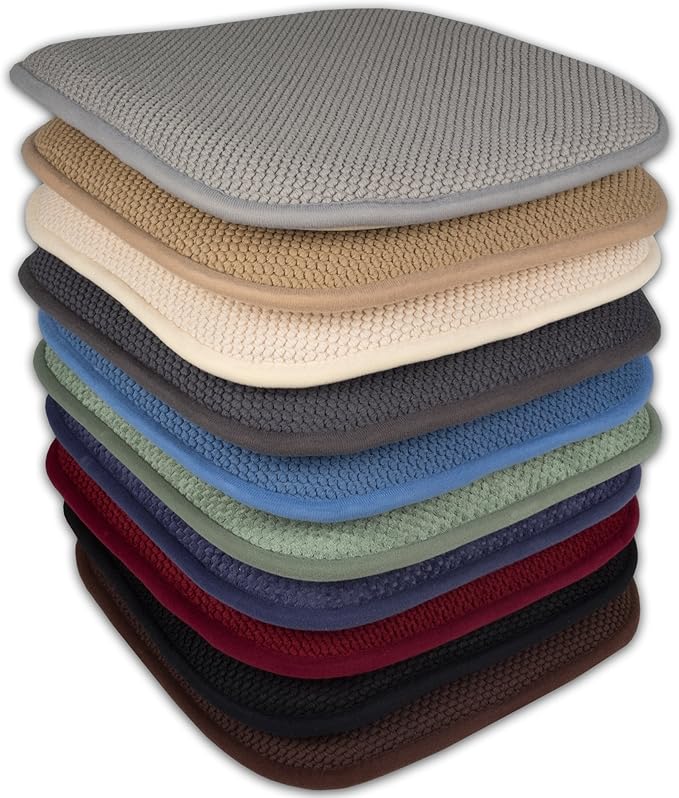 Sweet Home Collection Memory Foam Chair Cushion Honeycomb Pattern Solid Color Slip Non Skid Rubber Back Ultimate Comfort and Softness Rounded Square 16" x 16" Seat Cover, 12 Pack, Charcoal Gray