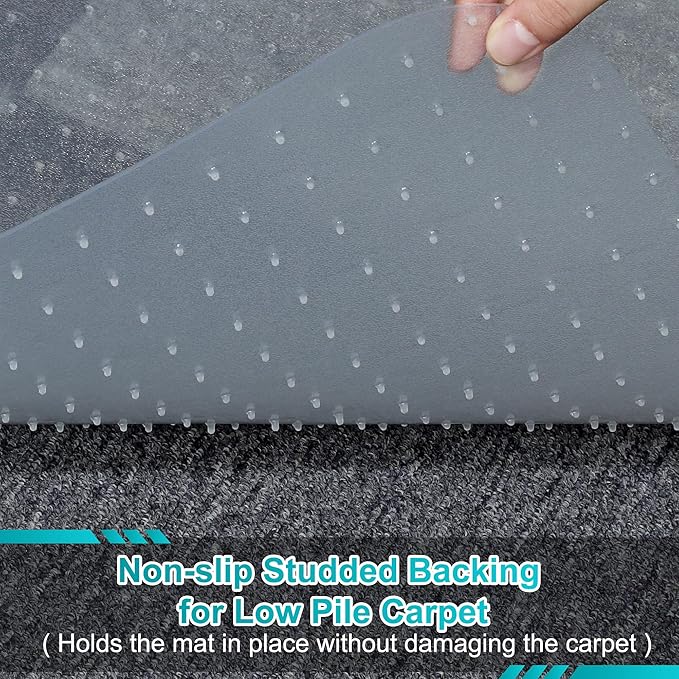 Office Chair Mat for Carpets, 48"x 36" Heavy Duty Clear Plastic Floor Protector, Non-Slip Computer Desk Chair Mat for Low Pile Carpeted Floors, Smooth Rolling Carpet Chair Mat for Home Office