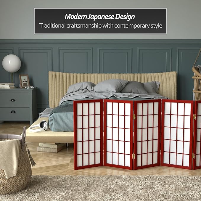 2 ft. Short Desktop Window Pane Shoji Screen - Rosewood - 6 Panels