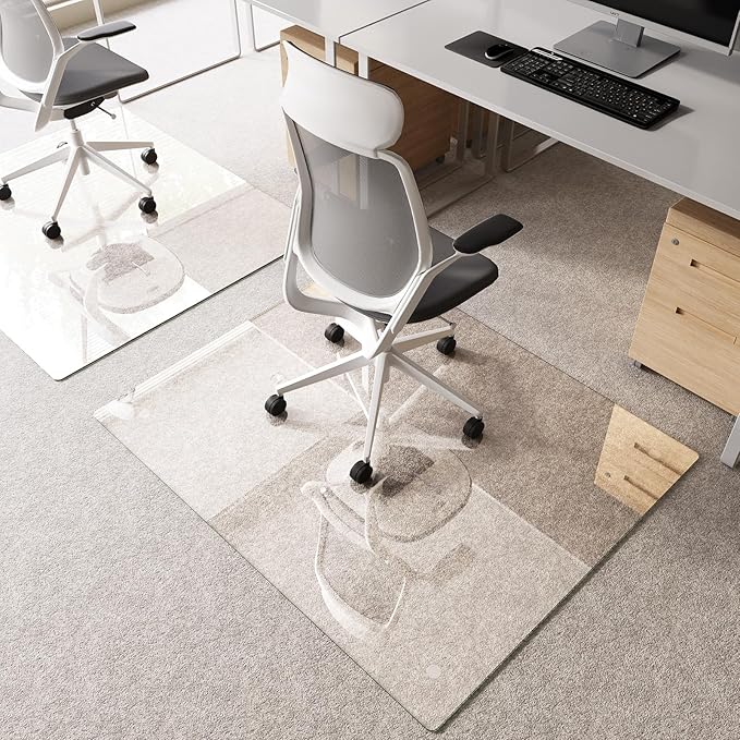 Tempered Glass Chair Mat 48"x40" – Ultra-Clear Office Chair Mat for Hardwood Floors & Low-Pile Carpets – Heavy-Duty 0.2" Scratch-Resistant Surface with Non-Slip Pads – Supports 1,000 lbs