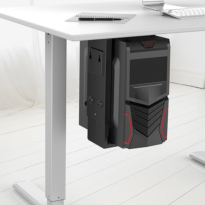 HumanCentric Adjustable Under Desk Computer Mount and Wall Mount, CPU Holder Fits Most PC or Computer Cases, Adjustable Height and Width, Full 360 Swivel, Up to 22 lb, Hardware Included