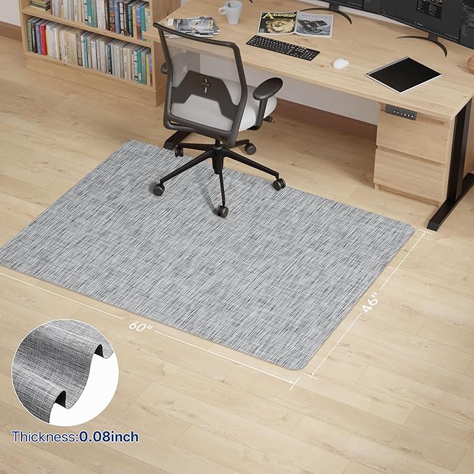 Office Chair Mat for Hardwood & Tile Floor, 46" x 60" Anti-Slip Desk Chair Mat, Easy Glide Floor Protector for Rolling Chairs, Floor Mat for Office Chair for Home Office (Light Grey)