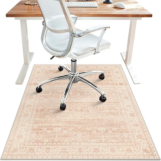 36"x48" Office Chair Mat for Hardwood Tile Floor, Under Desk Carpet Protector for Rolling Computer Chair Mat, Machine Washable Area Rug, Anti-Slip 1/5" Thick Low Pile Thin Vinyl Floor Mat, Dusty Pink