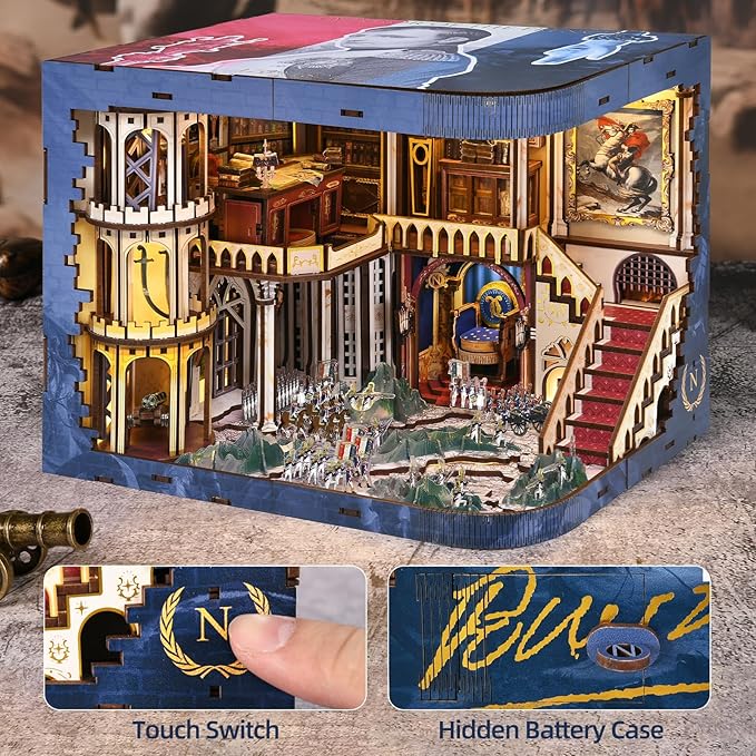 MiniCity Magic Booknook Building Set with LED Light, Mini Bookend Building Kit for Bookshelf & Home Decor, DIY Miniature Book Nook Building Model for Kids Adults Teens (Napoléon)