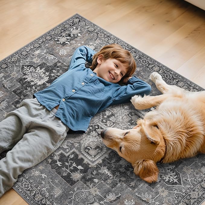 36"x48" Office Chair Mat for Hardwood Tile Floor, Under Desk Carpet Protector for Rolling Computer Chair Mat, Machine Washable Area Rug, Anti-Slip 1/5" Thick Low Pile Thin Vinyl Floor Mat, Black