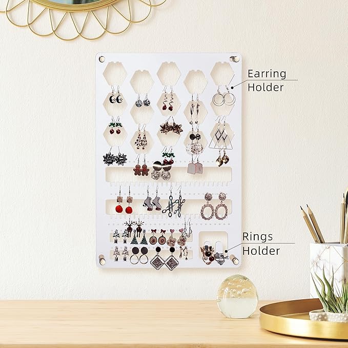 Earring Holder Organizer Wall, Hanging Jewelry Organizer, Wall Mounted Earring Holder Organizer, Acrylic Earring Storage Display for Studs, Dangling, Bracelet and Rings Visit the Store
