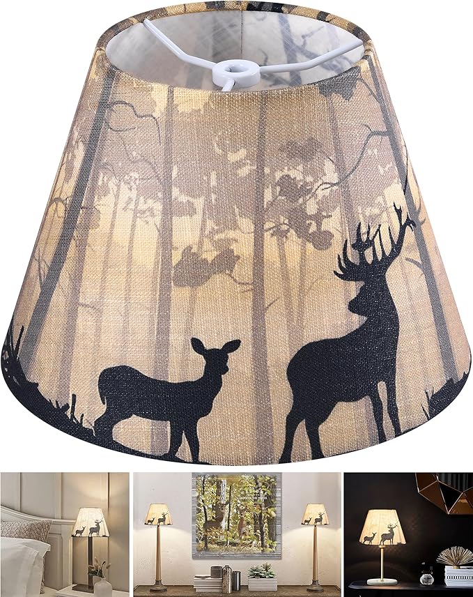 GOSO 9" Small Lamp Shade,Multi-Yellow Deer Lampshade for Table Lamps & Wall Lamps,5"× 9"× 6.4" (Spider) Bell Vintage & Art Decor Animal Print Lamp Shades Replacemnt for Bedroom/Bedside,1 Pack