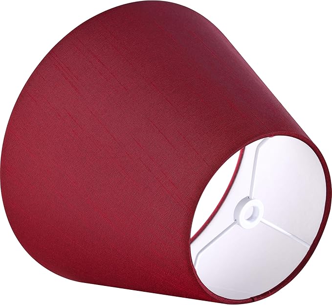 GO&SO Burgundy Red Lamp Shades Set of 2 Small-5" Top× 9”Bottom × 6.4”High Spider Drum Lampshade for Table Lamps Bedside Lamp,Morden Lamp Shade Replacement,Natural Silk Barrel Shade for Bedroom