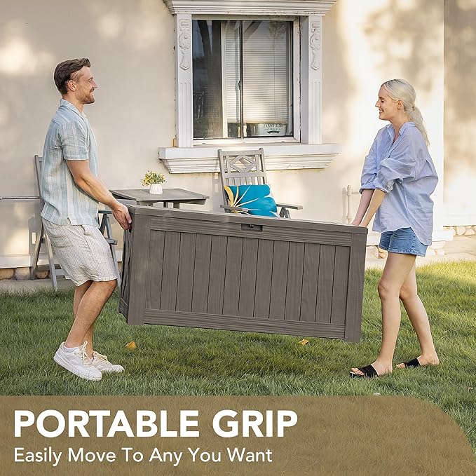 Devoko 120 Gallon Deck Box Resin Outdoor Storage Box Waterproof for Patio, Large Outdoor Storage Bench Lockable for Outside (Deep Brown)
