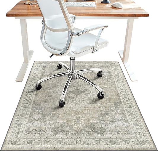 48"x60" Office Chair Mat for Hardwood Tile Floor, Under Desk Carpet Protector for Rolling Computer Chair Mat, Machine Washable Area Rug, Anti-Slip 1/5" Thick Low Pile Thin Vinyl Floor Mat, Trench