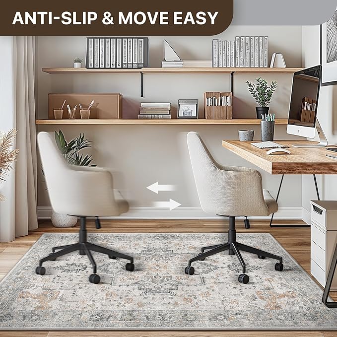 30"x48" Office Chair Mat for Hardwood Tile Floor, Under Desk Carpet Protector for Rolling Computer Chair Mat, Machine Washable Area Rug, Anti-Slip 1/5" Thick Low Pile Thin Vinyl Floor Mat, Taupe