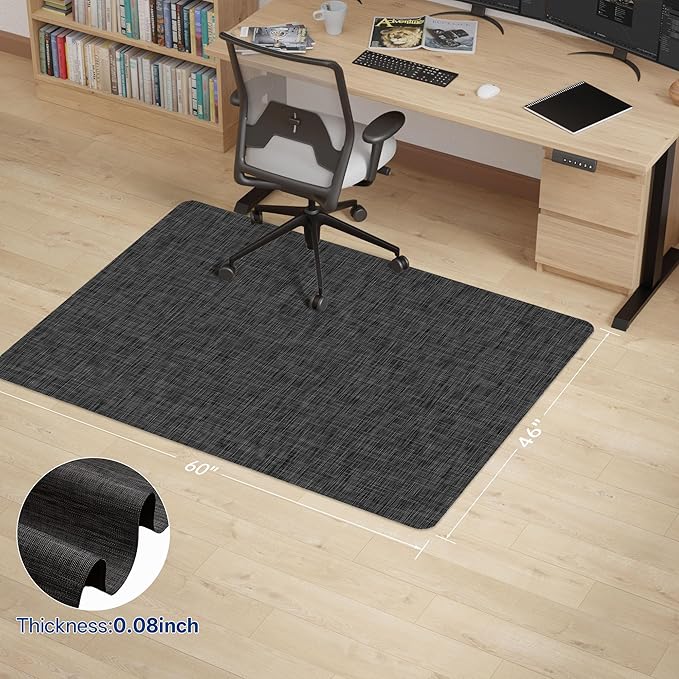 Office Chair Mat for Hardwood & Tile Floor, 46" x 60" Anti-Slip Desk Chair Mat, Easy Glide Floor Protector for Rolling Chairs, Floor Mat for Office Chair for Home Office (Black)