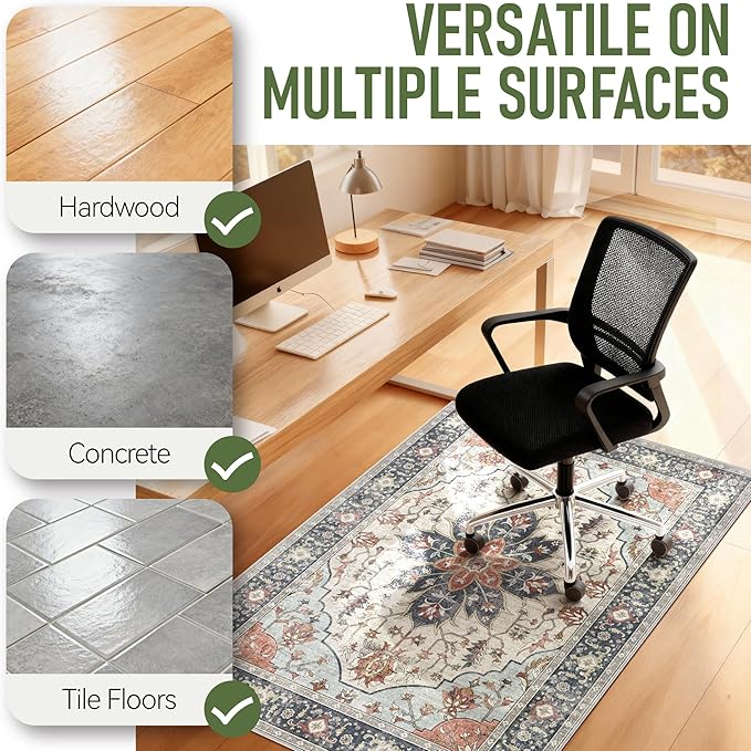 48"x60" Office Chair Mat for Hardwood, Under Desk Chair Mat for Home Office, Anti-Slip Office Rugs for Rolling Chairs, Floor Protector Washable Rugs Orange Multi