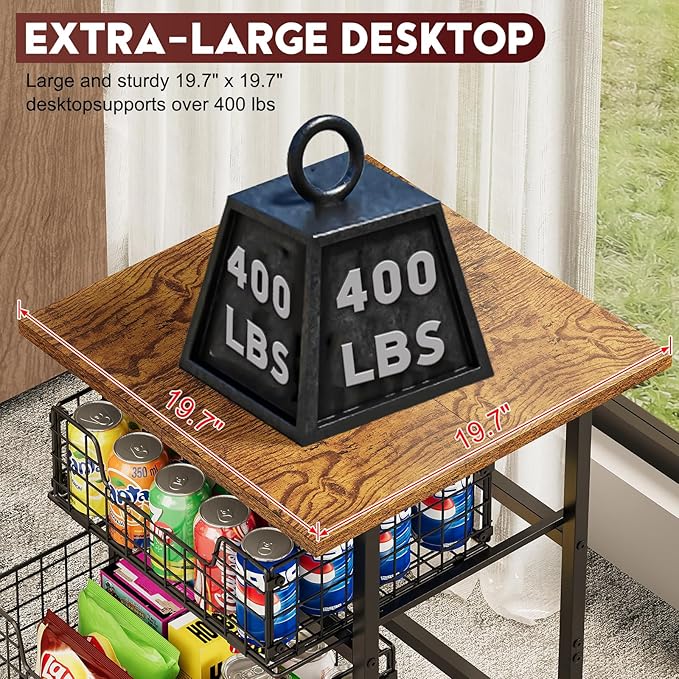 Mini Fridge Stand with Storage, Small Refrigerator Stand with 2 Drawers, Mini Fridge Shelf Cabinet-Max Load 400 LBS Heavy Microwave Stand Mini Fridge Cart for Dorm, Apartment, Kitchen, (Brown)