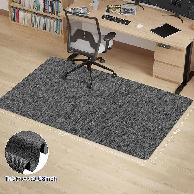 Office Chair Mat for Hardwood & Tile Floor, 46" x 72"Anti-Slip Desk Chair Mat, Easy Glide Floor Protector for Rolling Chairs, Floor Mat for Office Chair for Home Office (Dark Gery)