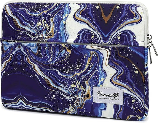 Canvaslife Blue Marble Pattern 13 inch Canvas Laptop Sleeve with Pocket 13 inch 13.3 inch Laptop case 13.1 case
