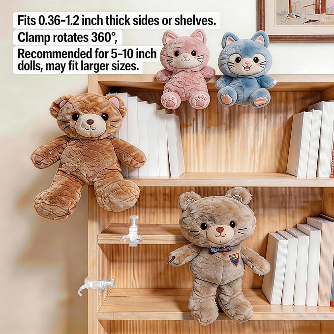 Floating Doll Holder compatible with Labubu & 20cm Cotton Dolls, Invisible Figure Display Clamp for Shelf Edge, High-Resilience Resin M Type Fit 5-10" Dolls (2 Set, White) (Dolls Not Included)