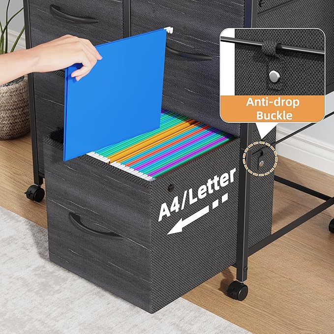 HIGDBFE 4 Drawer Lateral File Cabinet, Mobile Filing Cabinet for Large Printer, Home Office Functional Office Storage Cabinet & Printer Stand, Fits Letter/A4, Charcoal Black Print