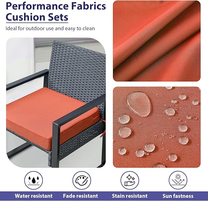 IPYNBAP Outdoor Chair Cushions Set of 4 -Waterproof Outdoor Seat Cushions for Patio Furniture, Patio Chair Cushion with Handle and Ties, Out Door Chair Pads,17x16x2-Square, Spice
