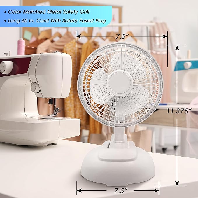 EZ-CHILL Personal Clip or Desk Fan with Removable Base, Portable Mini Bedroom Fan, 6 inch, 2 Speed, Strong Clamp, Firm Grip, Airflow 6.53 ft/sec, Ideal for Home, Bedroom, Dorm & Office