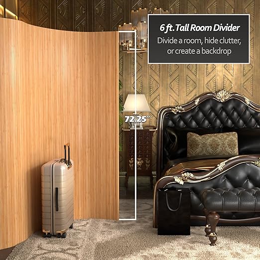 Red Lantern 6 ft. Tall Bamboo Wave Screen - Honey
