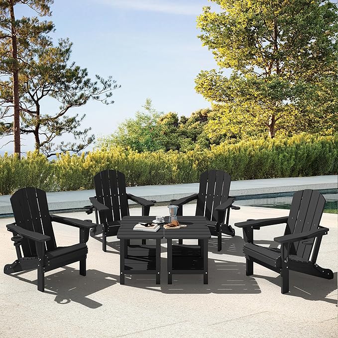 SERWALL Double Adirondack Side Set of 2, Table Rectangular End Table, Black