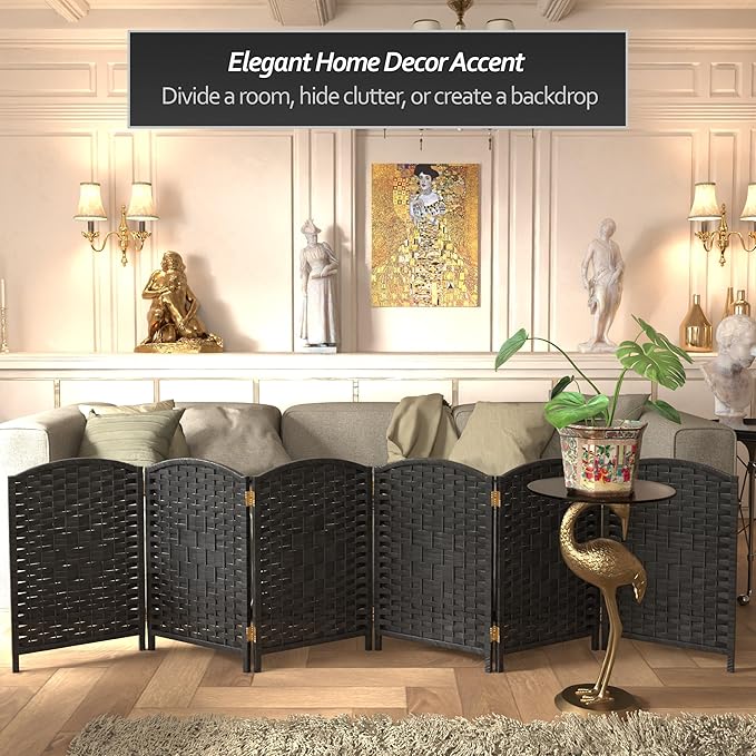 Red Lantern 2 ft. Short Diamond Weave Fiber Folding Screen - Black - 6 Panel