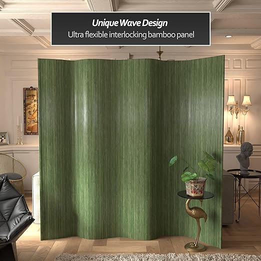 Red Lantern 7 ft. Tall Bamboo Wave Screen - Sage
