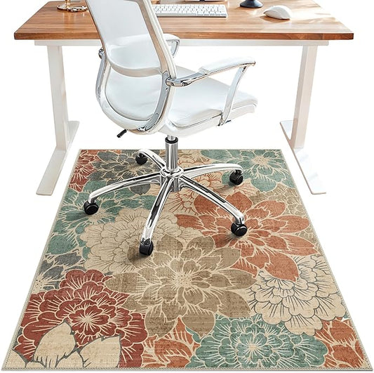 48"x60" Office Chair Mat for Hardwood Tile Floor, Under Desk Carpet Protector for Rolling Computer Chair Mat, Machine Washable Area Rug, Anti-Slip 1/5" Thick Low Pile Thin Vinyl Floor Mat, Terracotta