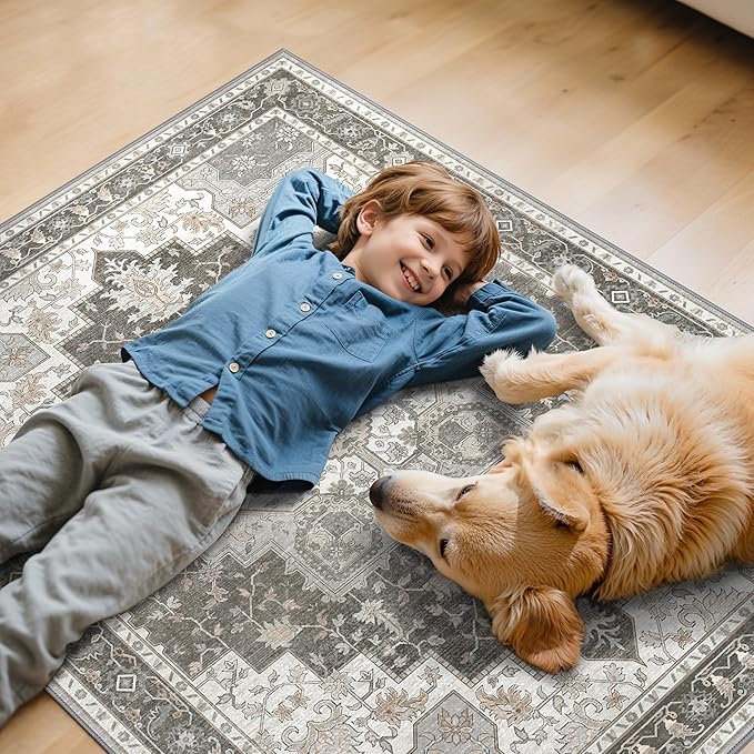 36"x60" Office Chair Mat for Hardwood Tile Floor, Under Desk Carpet Protector for Rolling Computer Chair Mat, Machine Washable Area Rug, Anti-Slip 1/5" Thick Low Pile Thin Vinyl Floor Mat, Tawny Grey