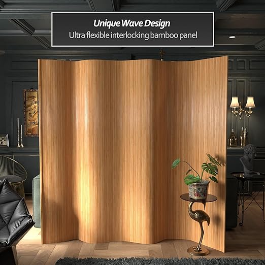 Red Lantern 7 ft. Tall Bamboo Wave Screen - Honey