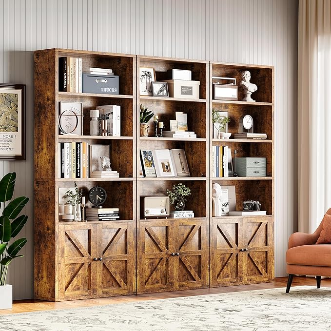 71.5" Tall Farmhouse Bookshelf, 6-Tier Bookcase with Cabinet Doors, Tall Display Shelves with Storage for Home Office, Living Room