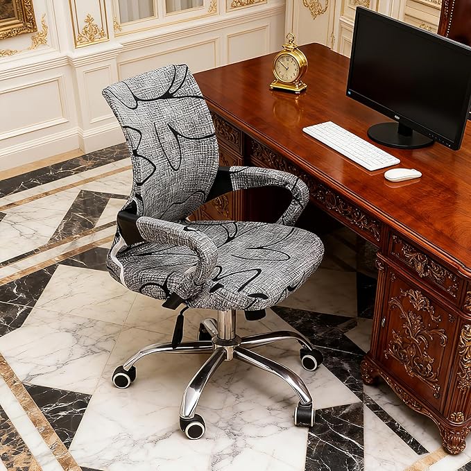 Waterproof Office Chair Cover with Armrest Cover 18Inch Wide Stretch Printed Floral Small Desk Computer Chair Covers with Long Zipper Arm Slipcovers Washable