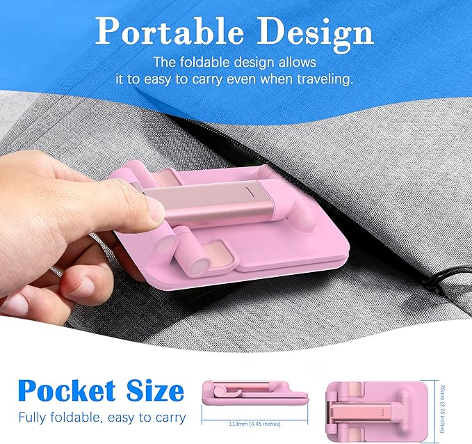 Cell Phone Stand, Adjustable Angle and Height Cell Phone Holder for Desk, Foldable and Portable, Anti-Slip Silicone Pad, Compatible with All Mobile Phones and 4-8 Inch Devices (Black&White&Pink)